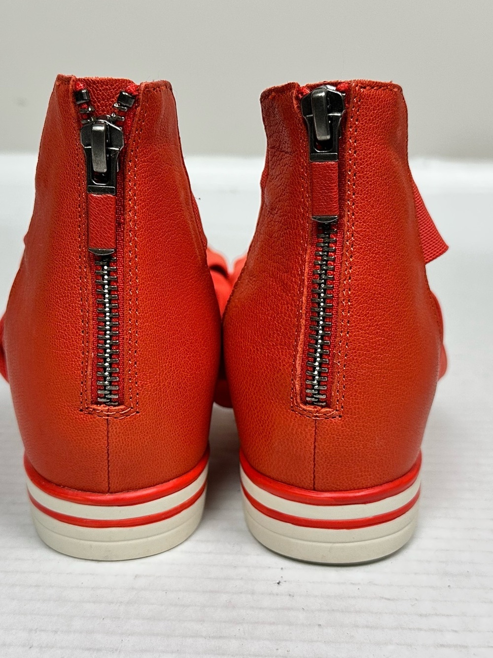 Eileen Fisher Zanya Wedge Sandal Leather Stretch Mesh Strap Red Orange Size 8.0 - Picture 6 of 13